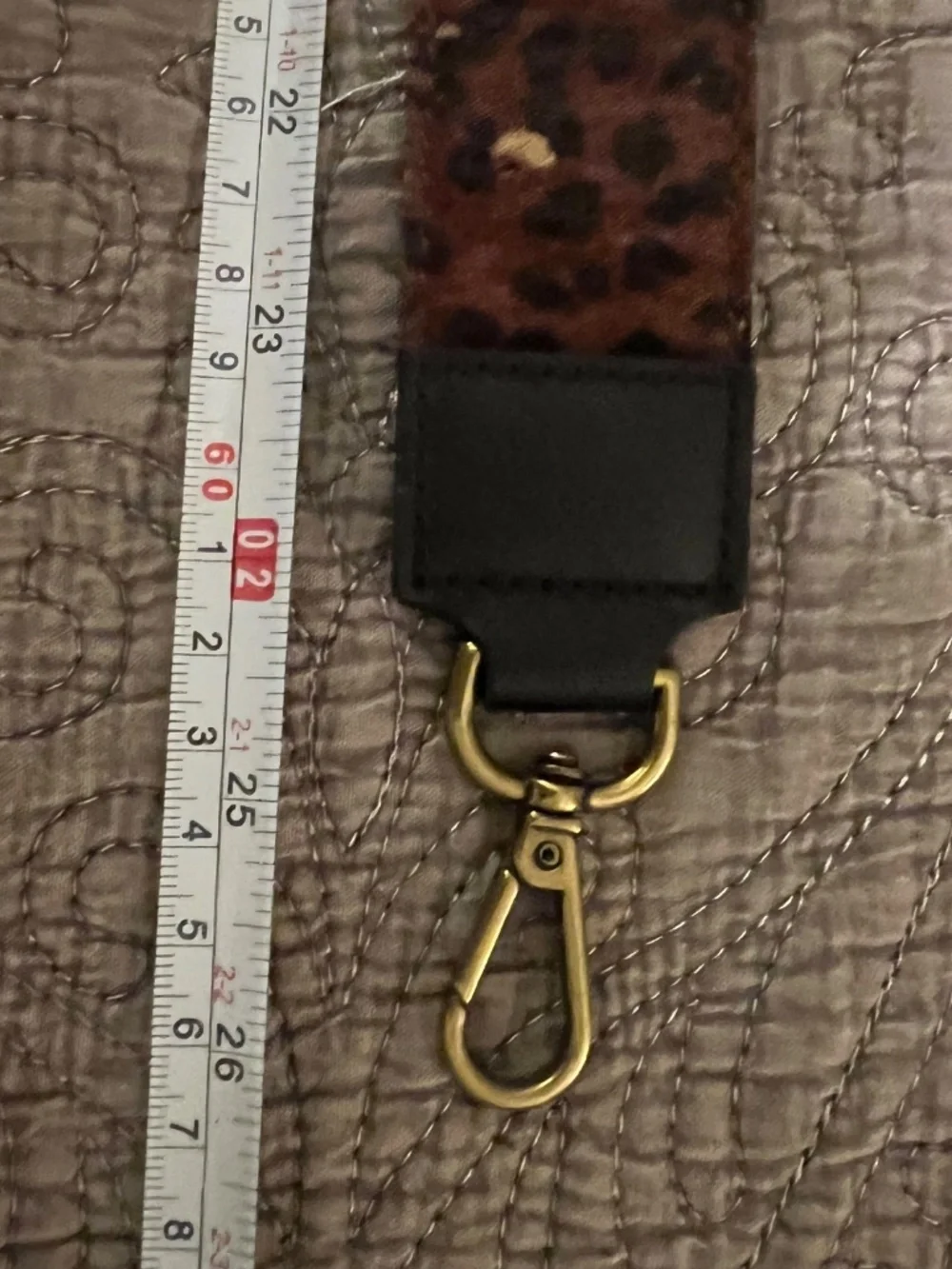 Calf Hair Bag Strap With Leopard Print and Gold Clasps 26” Long
